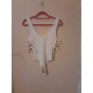 Dance and marvel women ribble knit off white body suit w/ side ties size small